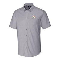 Chemise boutonnée à manches courtes et col boutonné pour homme, couleur anthracite, avec logo rétro des Dolphins de Miami, coupe Cutter & Buck, grande taille