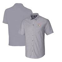 Men's Cutter & Buck Charcoal Miami Dolphins Throwback Logo Big Tall Stretch Oxford Button-Down Short Sleeve Shirt