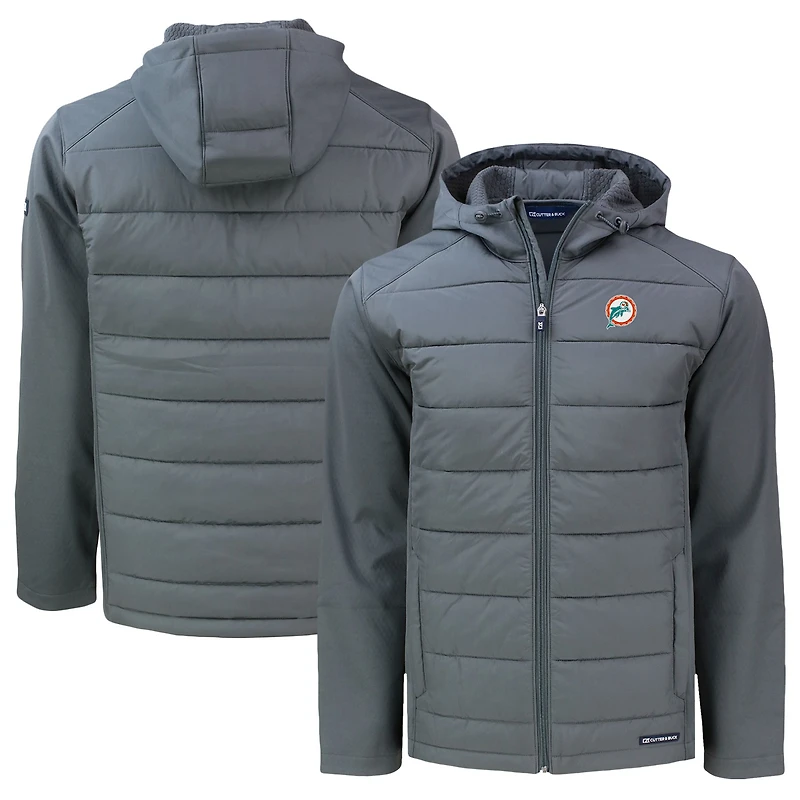 Sweat à capuche zippé entièrement recyclé en softshell hybride Evoke gris Miami Dolphins pour homme, coupeur et buck, grande taille