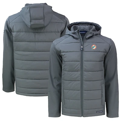 Sweat à capuche zippé entièrement recyclé en softshell hybride Evoke gris Miami Dolphins pour homme, coupeur et buck, grande taille