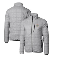 Doudoune zippée intégrale Cutter & Buck grise Miami Dolphins Throwback Logo Rainier, isolée PrimaLoft Eco