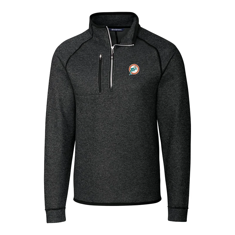Men's Cutter & Buck Heather Charcoal Miami Dolphins Mainsail Sweater-Knit Big Tall Half-Zip Pullover Jacket