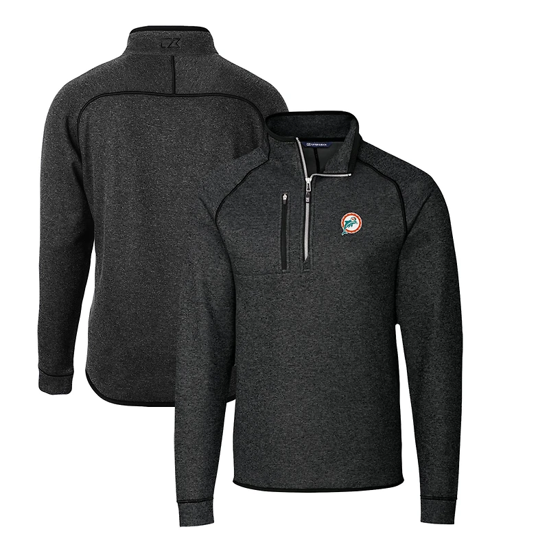 Men's Cutter & Buck Heather Charcoal Miami Dolphins Mainsail Sweater-Knit Big Tall Half-Zip Pullover Jacket