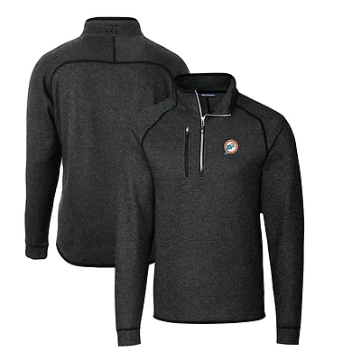 Men's Cutter & Buck Heather Charcoal Miami Dolphins Mainsail Sweater-Knit Big Tall Half-Zip Pullover Jacket