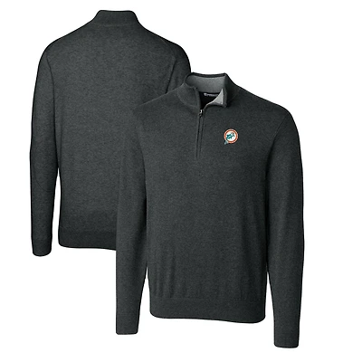 Pull-over zippé quart de tour pour homme, couleur anthracite chiné, coupe Cutter & Buck, logo rétro des Dolphins Miami, Lakemont Tri-Blend, grande taille