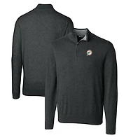 Pull-over zippé quart de tour pour homme, couleur anthracite chiné, coupe Cutter & Buck, logo rétro des Dolphins Miami, Lakemont Tri-Blend, grande taille