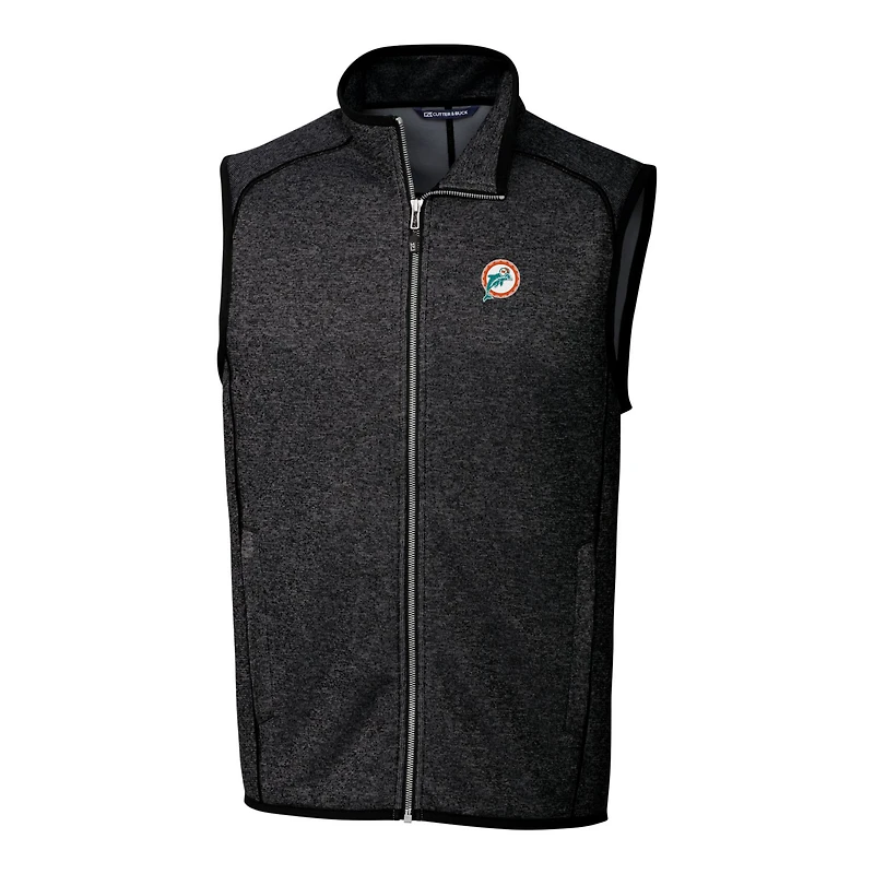 Gilet en tricot zippé avec logo rétro des Dolphins de Miami pour homme, Cutter & Buck, couleur anthracite chiné