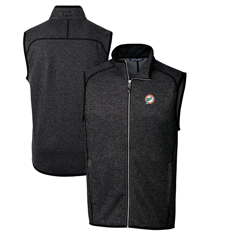 Gilet en tricot zippé avec logo rétro des Dolphins de Miami pour homme, Cutter & Buck, couleur anthracite chiné