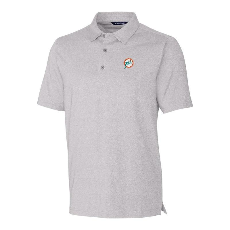 Polo extensible chiné gris Cutter & Buck pour homme avec logo rétro des Dolphins de Miami