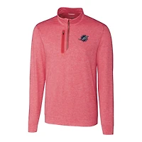 Men's Cutter & Buck Heathered Cardinal Miami Dolphins Stealth Quarter-Zip Pullover Top
