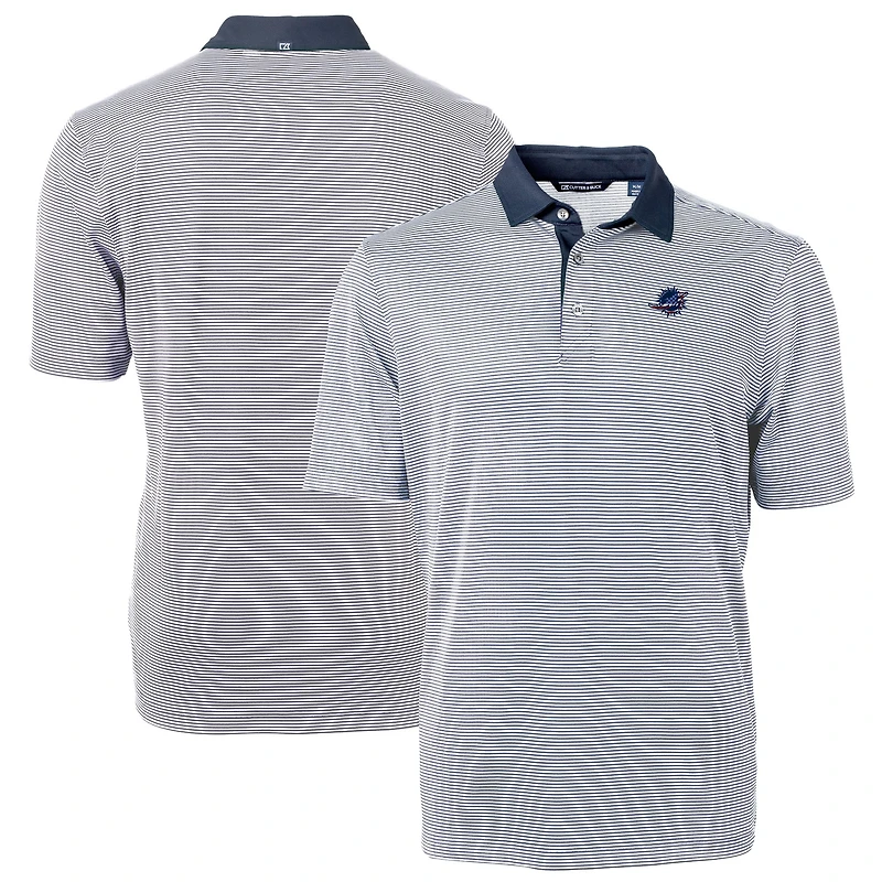 Men's Cutter & Buck Navy/White Miami Dolphins Big Tall Virtue Eco Pique Micro Stripe Recycled Polo