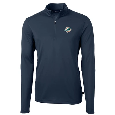 Men's Cutter & Buck Navy Miami Dolphins Big Tall Virtue Eco Pique Quarter-Zip Pullover Jacket