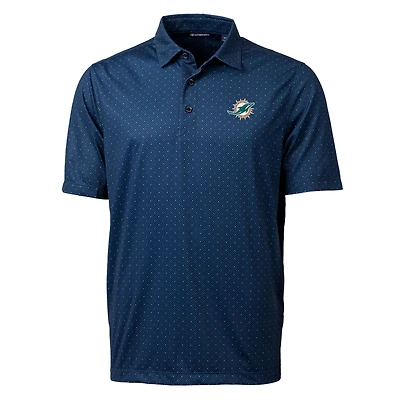 Men's Cutter & Buck Navy Miami Dolphins Pike Double Dot Print Stretch Polo