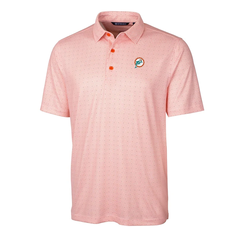 Men's Cutter & Buck Orange Miami Dolphins Throwback Logo Pike Double Dot Print Stretch Polo