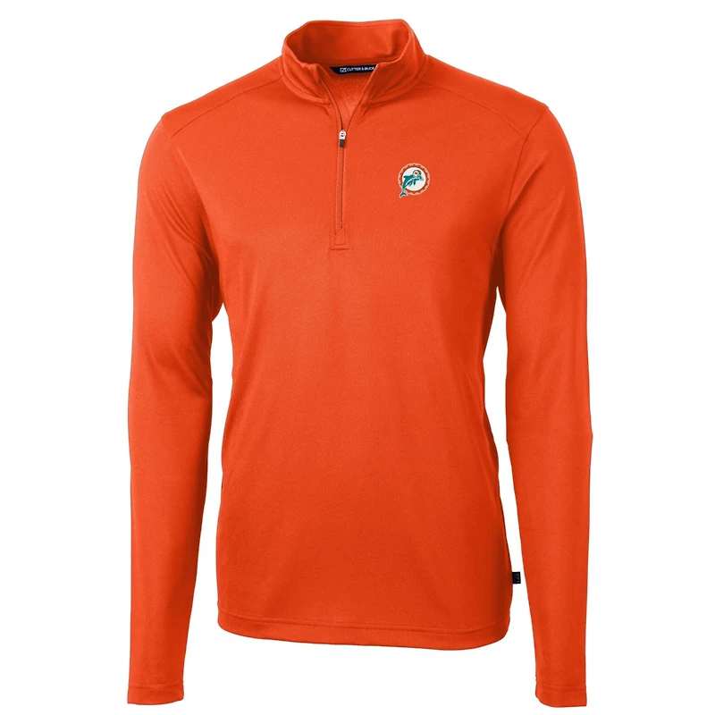 Men's Cutter & Buck Orange Miami Dolphins Throwback Logo Virtue Eco Pique Recycled Quarter-Zip Pullover Top