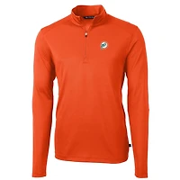 Men's Cutter & Buck Orange Miami Dolphins Throwback Logo Virtue Eco Pique Recycled Quarter-Zip Pullover Top
