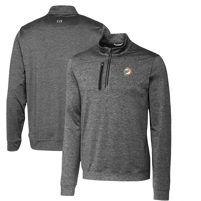 Pull zippé quart de tour pour homme Cutter & Buck Steel Miami Dolphins Stealth Heathered Big Tall Throwback Logo