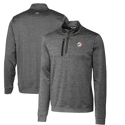 Pull zippé quart de tour pour homme Cutter & Buck Steel Miami Dolphins Stealth Heathered Big Tall Throwback Logo