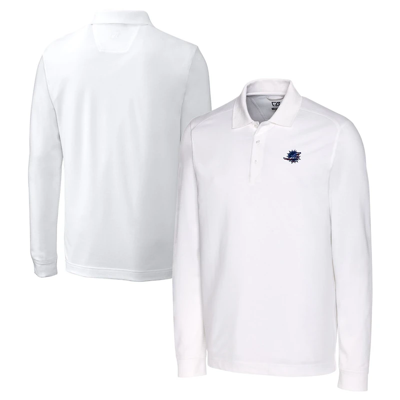 Men's Cutter & Buck White Miami Dolphins Big Tall Advantage Tri-Blend Pique Long Sleeve Polo