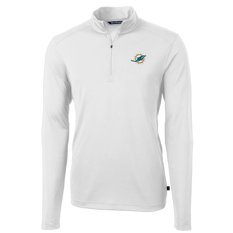 Veste à enfiler Virtue Eco Pique blanche quart de zip pour homme, coupe Cutter & Buck, des Dolphins Miami, grande taille