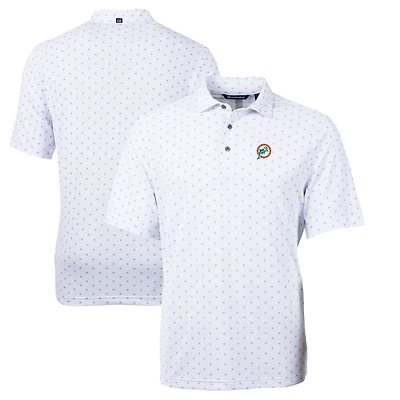 Men's Cutter & Buck White Miami Dolphins Throwback Logo Virtue Eco Pique Tile Recycled Big Tall Polo