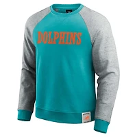 Men's Darius Rucker Collection by Fanatics Aqua/Heather Gray Miami Dolphins Colorblock Pullover Sweatshirt
