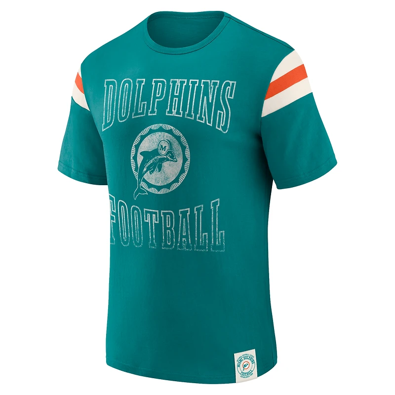 T-shirt rayé à épaules dénudées et effet vieilli pour homme, collection Darius Rucker par Fanatics, motif Miami Dolphins, Aqua