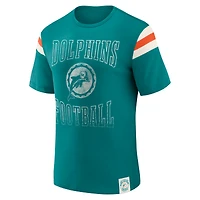T-shirt rayé à épaules dénudées et effet vieilli pour homme, collection Darius Rucker par Fanatics, motif Miami Dolphins, Aqua