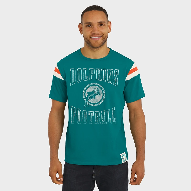 T-shirt rayé à épaules dénudées et effet vieilli pour homme, collection Darius Rucker par Fanatics, motif Miami Dolphins, Aqua