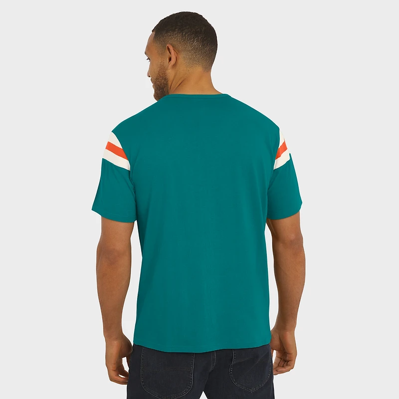 T-shirt rayé à épaules dénudées et effet vieilli pour homme, collection Darius Rucker par Fanatics, motif Miami Dolphins, Aqua