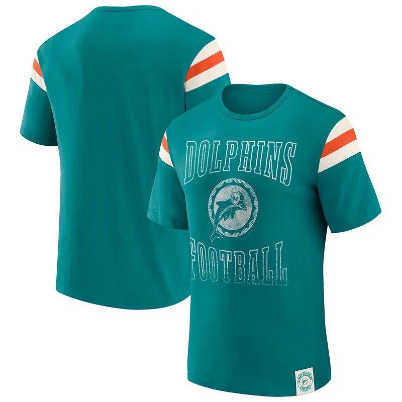 T-shirt rayé à épaules dénudées et effet vieilli pour homme, collection Darius Rucker par Fanatics, motif Miami Dolphins, Aqua