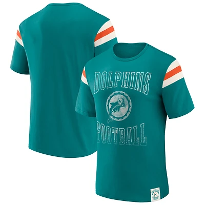 T-shirt rayé à épaules dénudées et effet vieilli pour homme, collection Darius Rucker par Fanatics, motif Miami Dolphins, Aqua