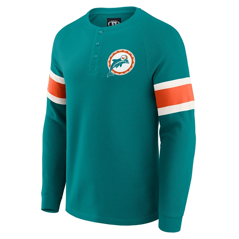 T-shirt Henley à manches longues raglan en tricot gaufré pour homme de la collection Darius Rucker par Fanatics Aqua des Dolphins Miami