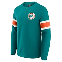 T-shirt Henley à manches longues raglan en tricot gaufré pour homme de la collection Darius Rucker par Fanatics Aqua des Dolphins Miami