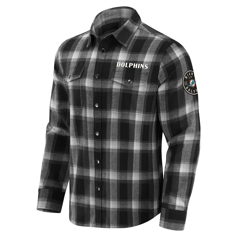 Chemise à carreaux en flanelle noire boutons-pression pour homme de la collection Darius Rucker par Fanatics, motif Miami Dolphins