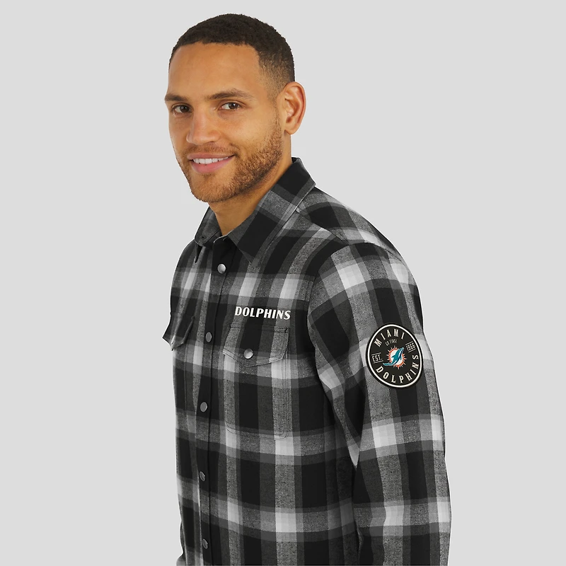Men's Darius Rucker Collection by Fanatics Black Miami Dolphins Flannel Plaid Full-Snap Shirt