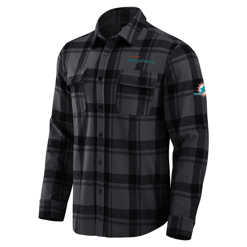 Chemise boutonnée décontractée à carreaux tri-blend pour homme Darius Rucker Collection by Fanatics, noire, des Dolphins de Miami