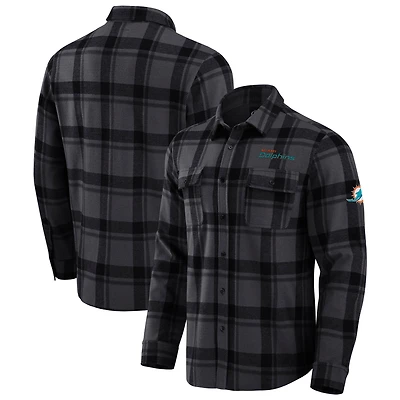 Chemise boutonnée décontractée à carreaux tri-blend pour homme Darius Rucker Collection by Fanatics, noire, des Dolphins de Miami