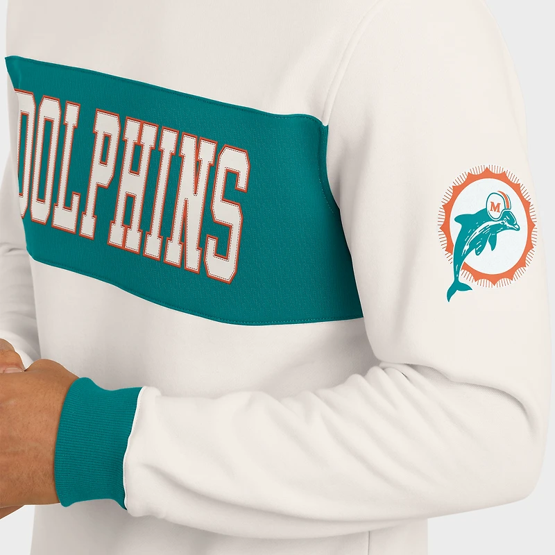 Men's Darius Rucker Collection by Fanatics  Cream Miami Dolphins Colorblock Pullover Sweatshirt