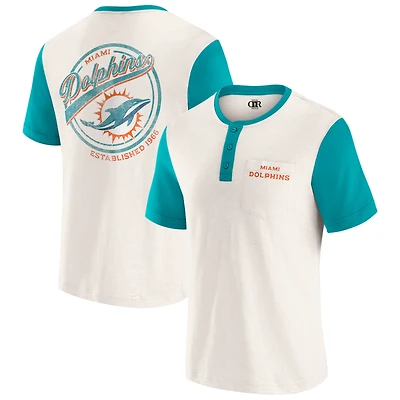 Men's Darius Rucker Collection by Fanatics Cream Miami Dolphins Henley Colorblock Slub Pocket T-Shirt
