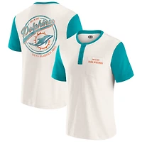 Men's Darius Rucker Collection by Fanatics Cream Miami Dolphins Henley Colorblock Slub Pocket T-Shirt