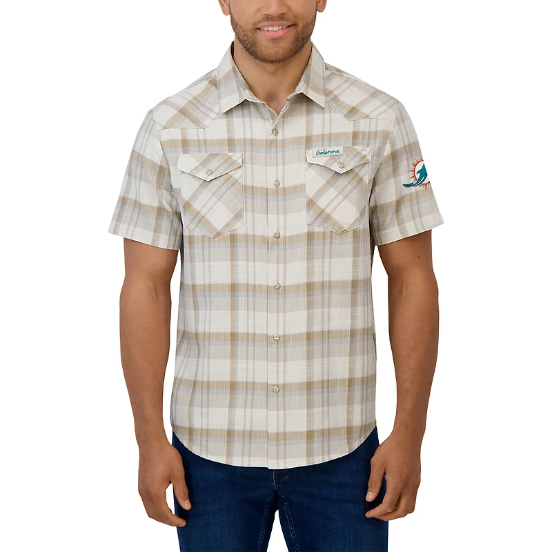 Men's Darius Rucker Collection by Fanatics Gray Miami Dolphins Plaid Full-Snap Shirt