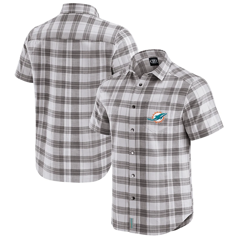 Chemise à manches courtes et boutons-pression pour homme, collection Darius Rucker par Fanatics, motif écossais gris des Dolphins de Miami
