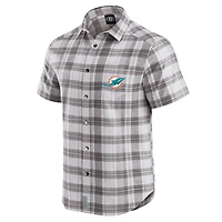 Men's Darius Rucker Collection by Fanatics Gray Miami Dolphins Team Plaid Short Sleeve Full-Snap Shirt