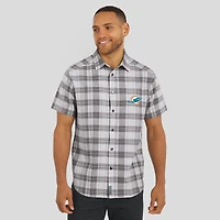 Chemise à manches courtes et boutons-pression pour homme, collection Darius Rucker par Fanatics, motif écossais gris des Dolphins de Miami