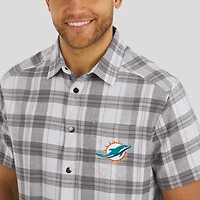 Men's Darius Rucker Collection by Fanatics Gray Miami Dolphins Team Plaid Short Sleeve Full-Snap Shirt