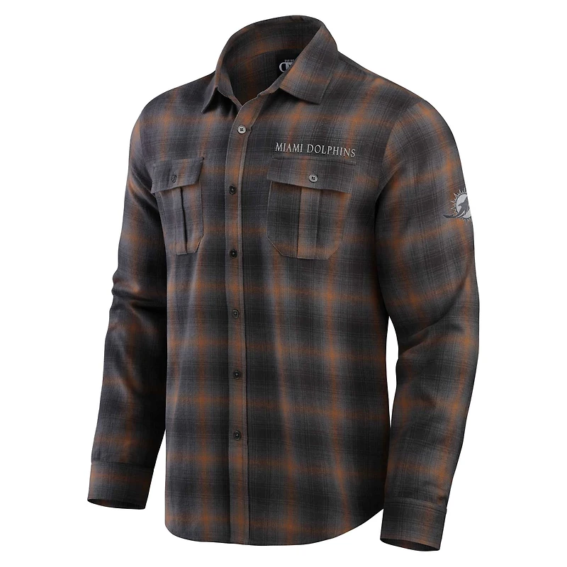 Chemise boutonnée à manches longues classique en flanelle pour homme Darius Rucker Collection by Fanatics Tan Miami Dolphins