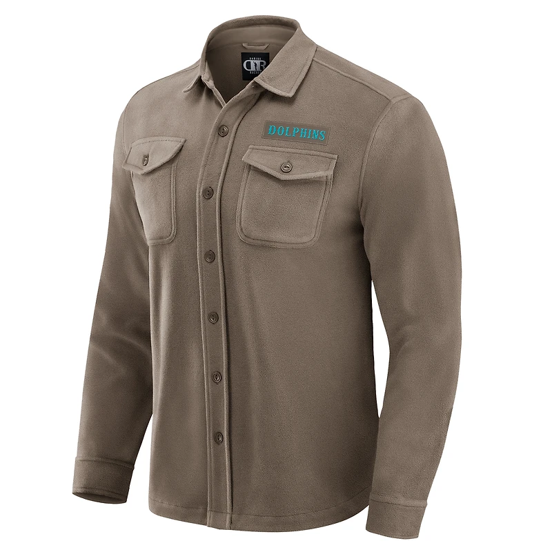 Chemise boutonnée confortable en polaire marron clair des Dolphins de Miami pour homme la collection Darius Rucker par Fanatics