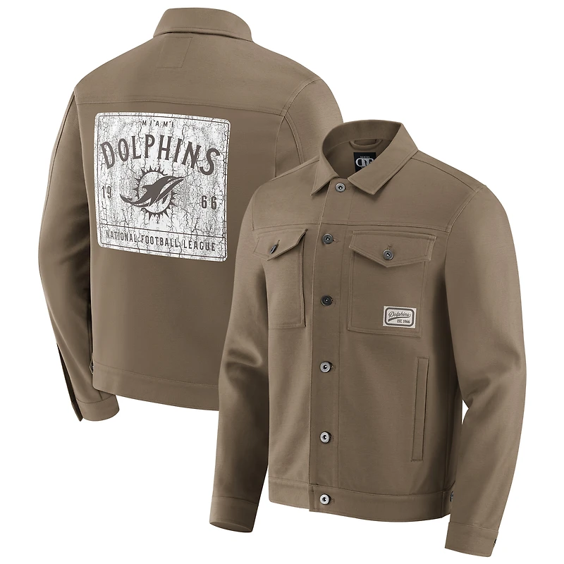 Veste camionneur à boutons pour homme Darius Rucker Collection by Fanatics, couleur beige, des Miami Dolphins