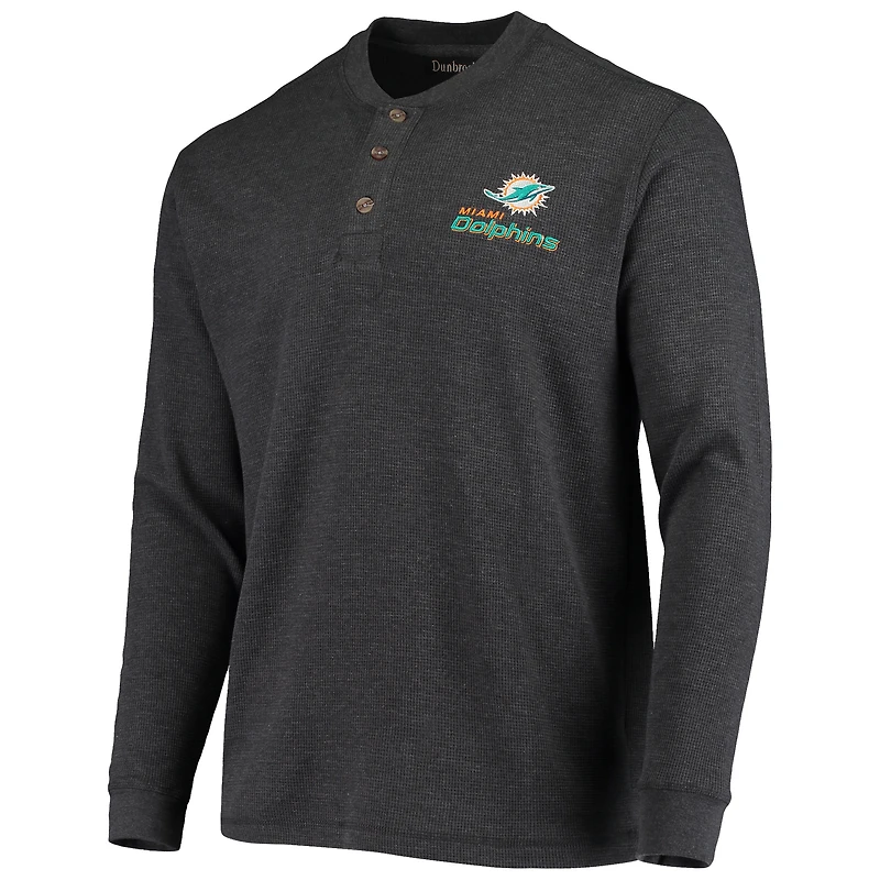 Men's Dunbrooke Charcoal Miami Dolphins Logo Maverick Thermal Henley Long Sleeve T-Shirt